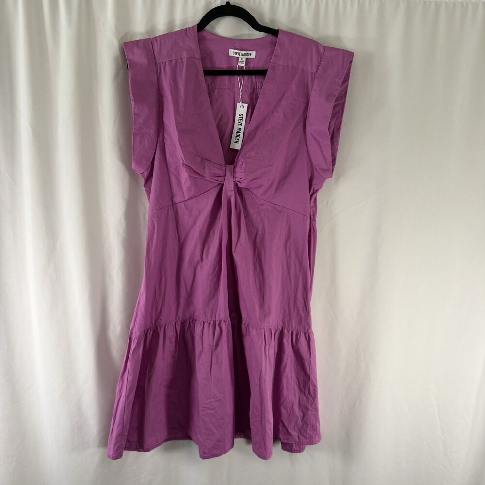 New Steve Madden Dress Women's XL Purple Vneck Short Sleeve 100% Cotton